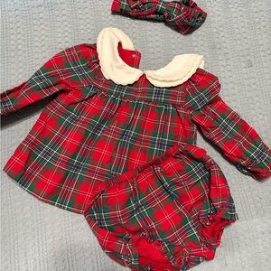 Janie and Jack Red and Green Tartan Plaid Dress Set with Cream Collar